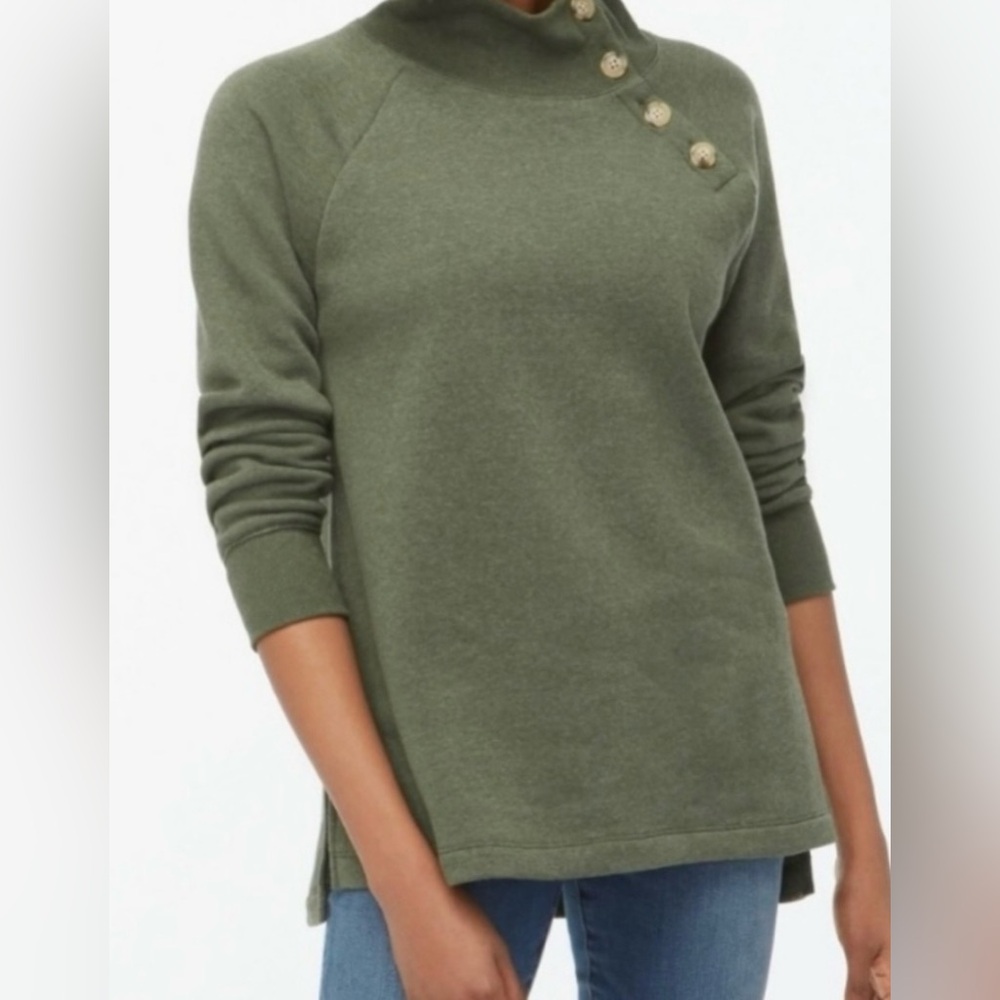 J. Crew Olive Green Button-Accent mock neck Sweater